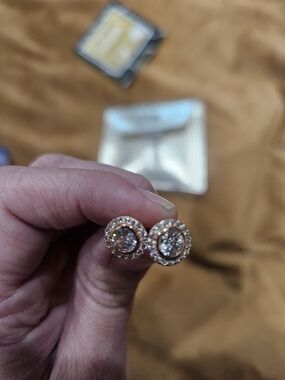 Rose-Tone Double Halo Crystal Stud Earrings - Sparkling Women's Jewelry